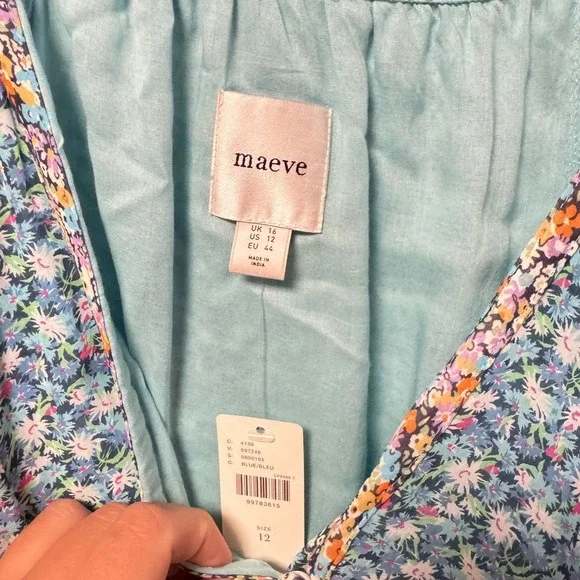 Maeve Anthropologie Floral V-Neck Button Front Maxi Dress Blue Multi Size 12 NWT - Picture 6 of 8